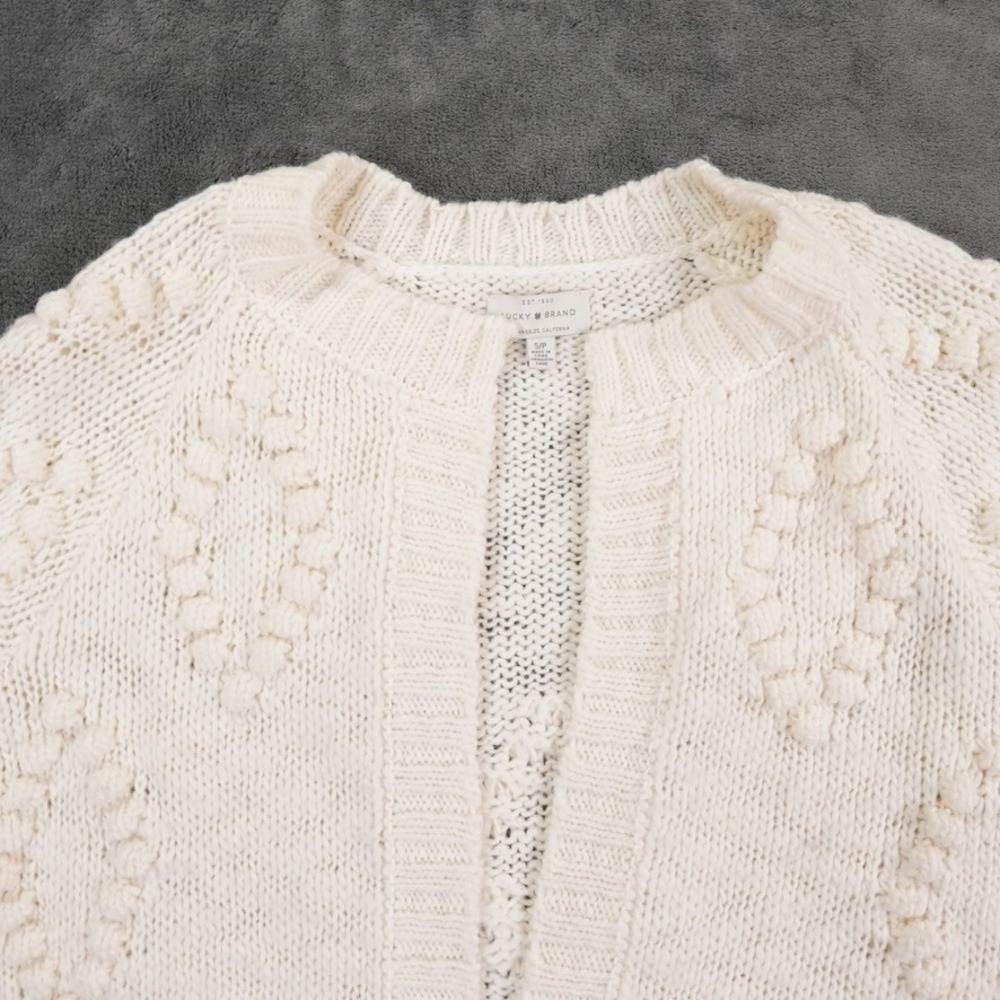 Lucky Brand Cardigan Women Small Chunky Knit Bobble Sleeve Open Front Wool Blend - Picture 3 of 13